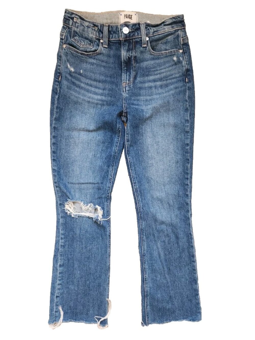 Paige Jeans Women's Sz 29 Colette Crop Flare Distressed Raw Hem